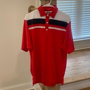 Red Polo with White Yoke and Navy Chest Stripe